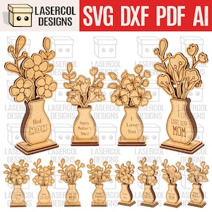 Bloemen Moederdag (2 maten, 4 stijlen) - lasergesneden bestanden - SVG + DXF + pdf - Glowforge-bestanden - direct downloaden - Moederdagcadeau