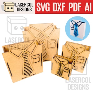 Geschenkboxen zum Vatertag (4 Größen) - Laser Cut Dateien - SVG + DXF + PDF - Glowforge Dateien - Sofortiger Download - Shirt und Krawattenförmige Box