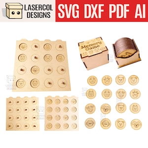 Juego de memoria (Animales) Versiones 1 y 2 - Archivos cortados con láser - SVG+DXF+PDF - Archivos Glowforge - Descarga instantánea - Juego de mesa - Juego infantil