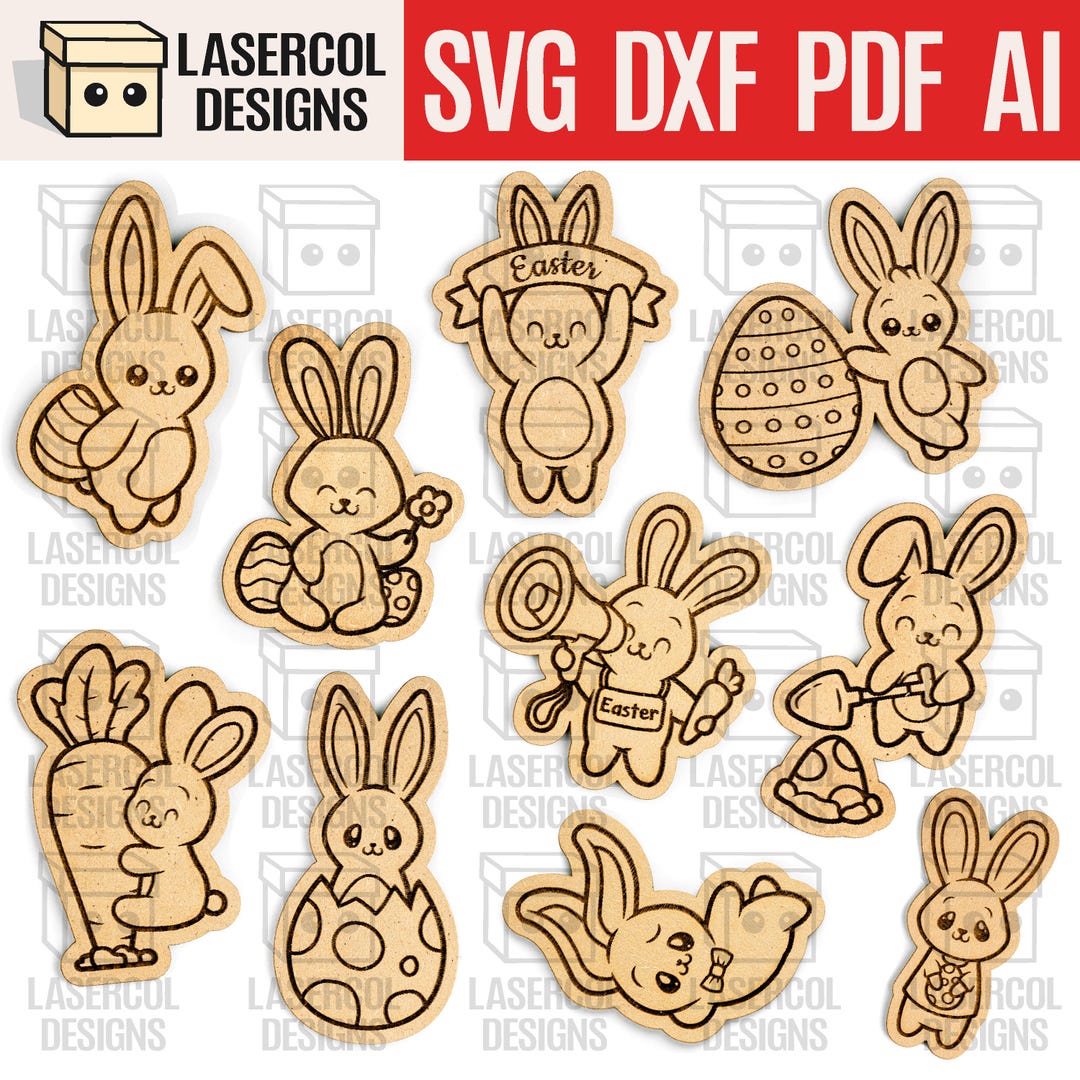 Easter Bunny Paint Kit DIY Cut Outs Set 3 - Laser Cut Files - Glowforge ...