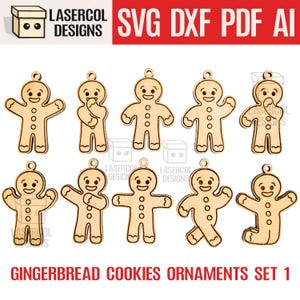 Lebkuchen Weihnachtsschmuck Set 1 - Laser Cut Files - SVG+DXF+PDF - Glowforge Files - Instant Download