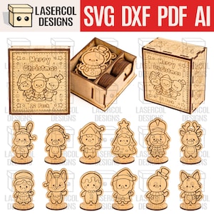 Caja de personajes navideños - Archivos cortados con láser - SVG+DXF+Pdf - Archivos Glowforge - Descarga instantánea - Cajas de adornos