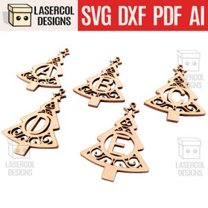 Decorazioni per l'albero di Natale con monogramma - File tagliati al laser - SVG+DXF+PDF - File Glowforge - Download immediato - Decorazioni con alfabeto