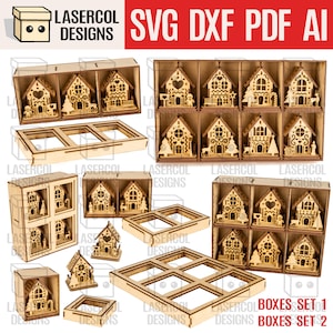 Set di scatole per decorazioni natalizie (set 1-2) - File tagliati al laser - SVG+DXF+PDF - File Glowforge - Download immediato
