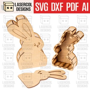 Caixas em formato de coelho da Páscoa - Arquivos cortados a laser - Arquivos Glowforge SVG+DXF+PDF - Download instantâneo - Caixa de presente de Páscoa