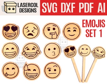 Emojis Set 1 - Archivos cortados por láser - SVG+DXF+PDF+Ai - Archivos Glowforge - Descarga instantánea