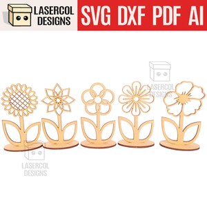 Bloemen - Set 2 - (twee maten, vijf stijlen) - lasergesneden bestanden - SVG + DXF + pdf - Glowforge-bestanden - direct downloaden