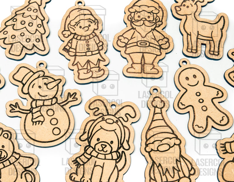 Christmas Ornaments Laser Cut Files SVGDXFPDFAi Glowforge Files Instant Download Christmas Characters Ornaments for Kids image 4