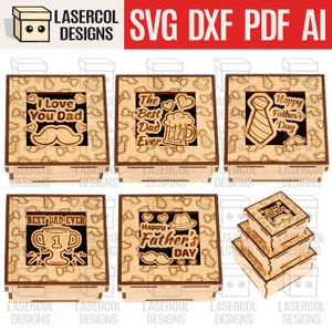 Vaderdagcadeauverpakkingen set 1 (3 maten, 5 stijlen) - lasergesneden bestanden - Glowforge-bestanden SVG+DXF+PDF - direct downloaden - geschenkverpakking