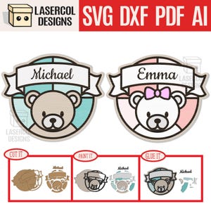 Cartello con nome per bambino - File tagliati al laser - SVG+DXF+PDF - File Glowforge - Download immediato
