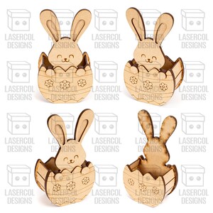 Cesta de huevos de conejito de Pascua 5 estilos Archivos cortados con láser Archivos Glowforge SVGDXFPDFAi Descarga instantánea Caja de regalo de Pascua imagen 2