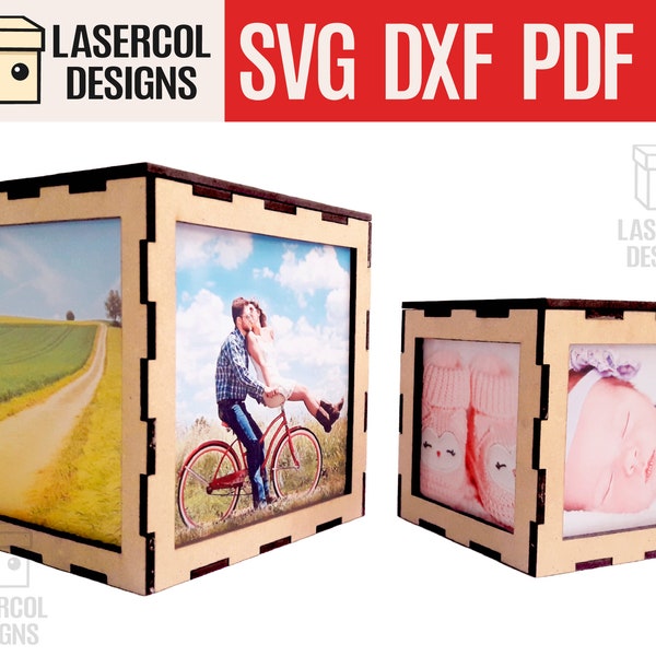 Photo Cube Keepsake Box (deux tailles) - Fichiers de coupe laser - SVG-DXF-PDF -Ai - Fichiers Glowforge - Téléchargement instantané