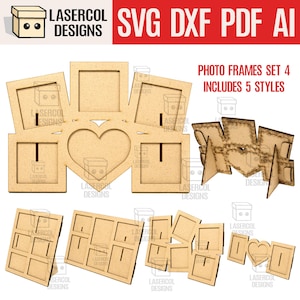 Set di 4 cornici per foto (5 stili) - File tagliati al laser - SVG+DXF+PDF - File Glowforge - Download immediato