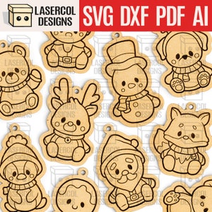 Conjunto de enfeites de Natal - Arquivos cortados a laser - SVG+DXF+PDF - Arquivos Glowforge - Download instantâneo - Luz noturna