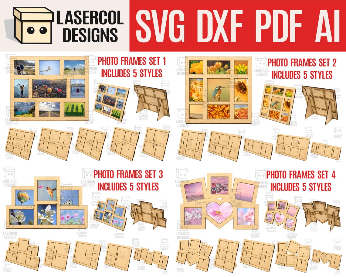 Photo Frames Bundle Set 1234 Laser Cut Files Etsy