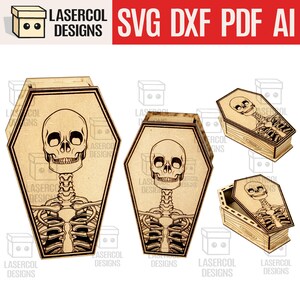 Halloween Sarg Box Set 1 (2 Größen) - Laser Cut Dateien - SVG+DXF+PDF - Glowforge Dateien - Sofortiger Download - Halloween Leckerli Boxen