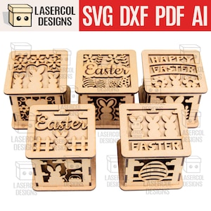Osterboxen Set (2 Größen, 5 Stile) - Laser Schnitt Dateien - SVG+DXF+PDF - Glowforge Dateien - Sofortiger Download