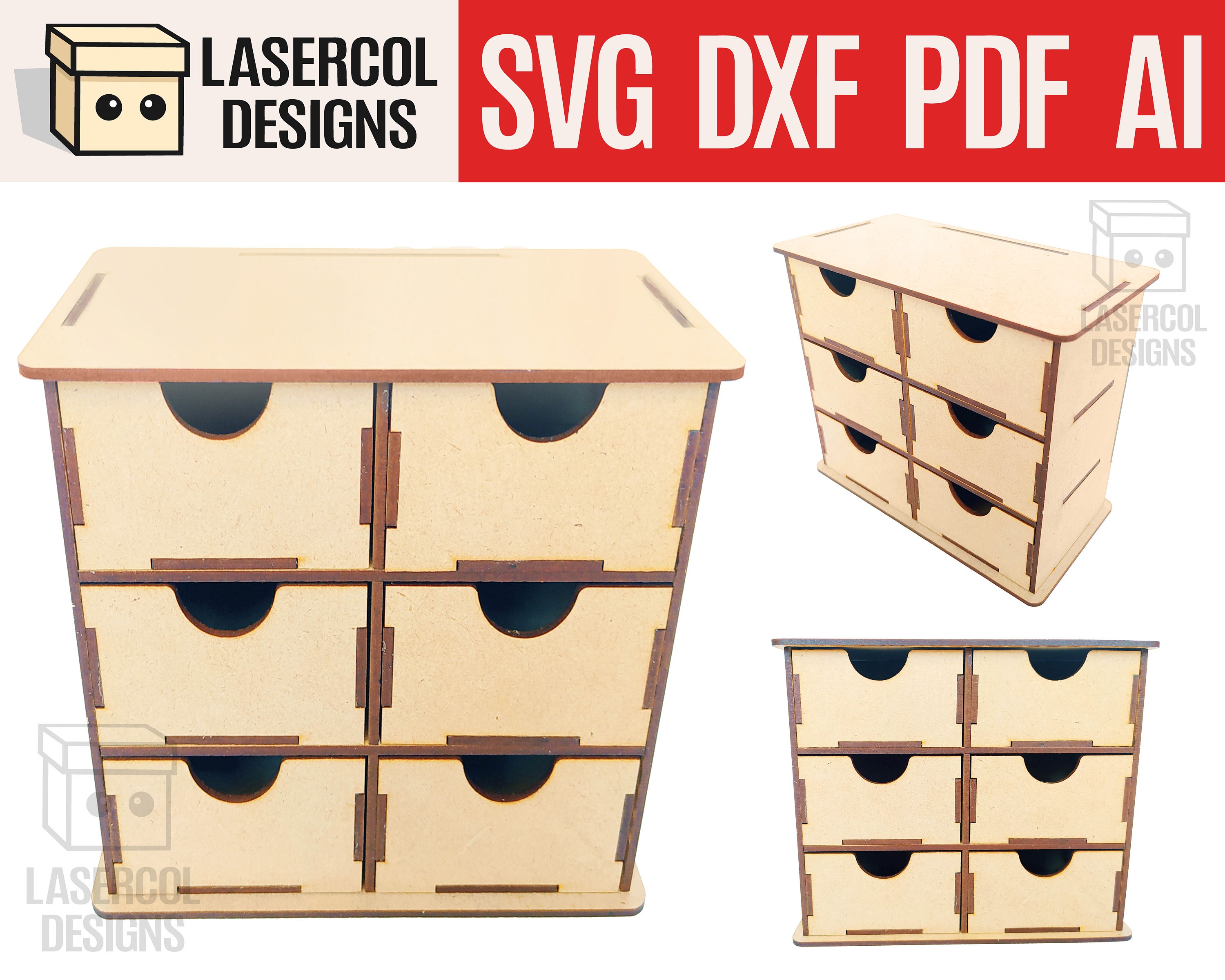 6 Drawers Desk Organizer Laser Cut Files Svgdxfpdfai Etsy UK