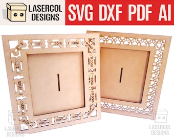 Marco de fotos (dos estilos) Set 1 - Archivos de corte láser - SVG+DXF+PDF+Ai - Archivos Glowforge - Descarga instantánea