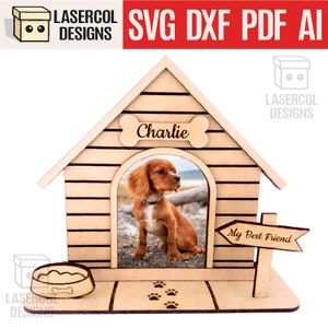 Cornice per foto a forma di cuccia per cani - File tagliati al laser - SVG+DXF+PDF - File Glowforge - Download immediato