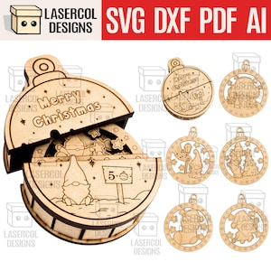 Scatola per piccoli ornamenti (versione Gnomi) - File tagliati al laser - SVG+DXF+PDF - File Glowforge - Download immediato - File per ornamenti natalizi