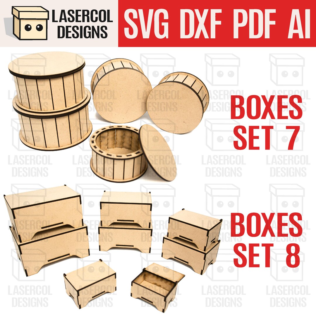 Boxes Bundle (set 7 - 8) - Laser Cut Files - SVG+DXF+PDF - Glowforge ...