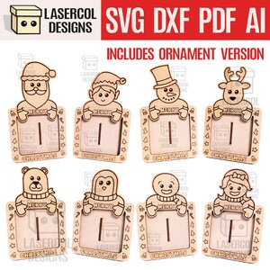Zestaw ramek na zdjęcia świąteczne - pliki cięte laserowo - SVG+DXF+PDF - pliki Glowforge - natychmiastowe pobranie - ozdoby świąteczne (zestaw 1-2-3-4)
