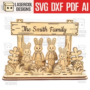 Diorama familiar de conejos de Pascua (15 conejos diferentes) - Archivos cortados con láser - SVG+DXF+PDF - Archivos Glowforge - Descarga instantánea - Regalo de Pascua