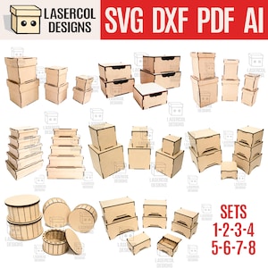Boxen Bundle (Set 1-2-3-4-5-6-7-8) - Laser Cut Files - SVG+DXF+PDF - Glowforge Files - Instant Download