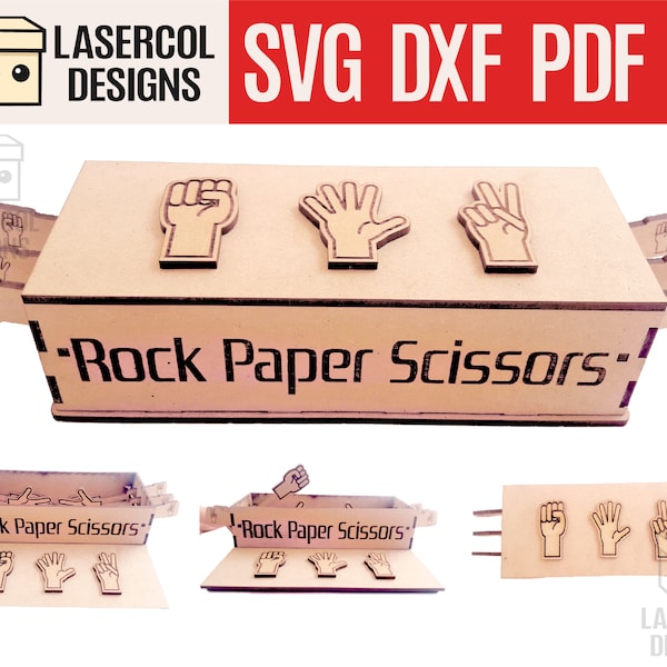Rock Paper Scissors Game Box - Laser Cut Files - SVG+DXF+PDF+Ai - Glowforge Files - Instant Download
