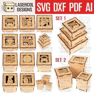 Vatertags Geschenk Boxen Set 1 & 2 (10 Styles) - Laser Cut Files - Glowforge Dateien SVG+DXF+PDF - Instant Download - Geschenk Box