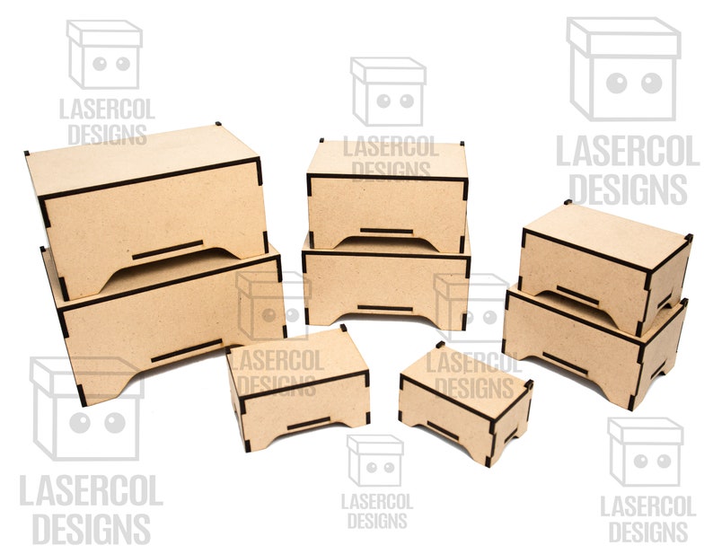 Boxes 8 Sizes Set 8 Laser Cut Files Svgdxfpdfai Etsy