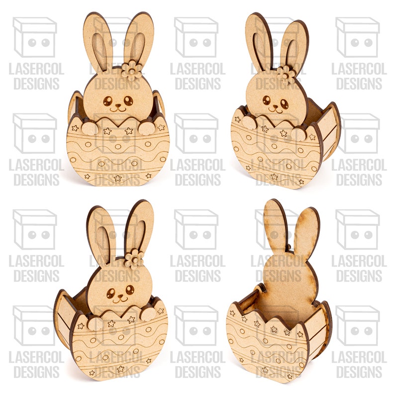 Cesta de huevos de conejito de Pascua 5 estilos Archivos cortados con láser Archivos Glowforge SVGDXFPDFAi Descarga instantánea Caja de regalo de Pascua imagen 4