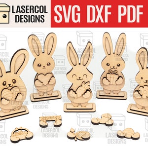 Easter Bunny Set (2 Sizes, 5 Styles)- Laser Cut Files - SVG+DXF+PDF+Ai - Glowforge Files - Instant Download - Easter Gift