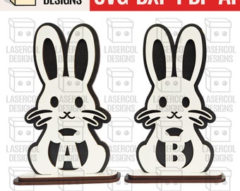 Laser Cut Files Easter Glowforge SVG+DXF+PDF+Ai Laser Cut File  Bunny Monogram Set 2 (3 Sizes)