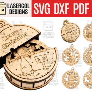 Small Ornaments Box (version Gnomes) - Fichiers découpés au laser - SVG+DXF+PDF+Ai - Glowforge Files - Téléchargement instantané - Fichiers d’ornements de Noël