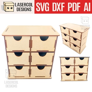 6 Schubladen Schreibtisch Organizer - Laser Cut Dateien - SVG+DXF+PDF - Glowforge Files - Instant Download