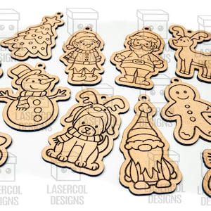 Christmas Ornaments Laser Cut Files SVGDXFPDFAi Glowforge Files Instant Download Christmas Characters Ornaments for Kids image 8