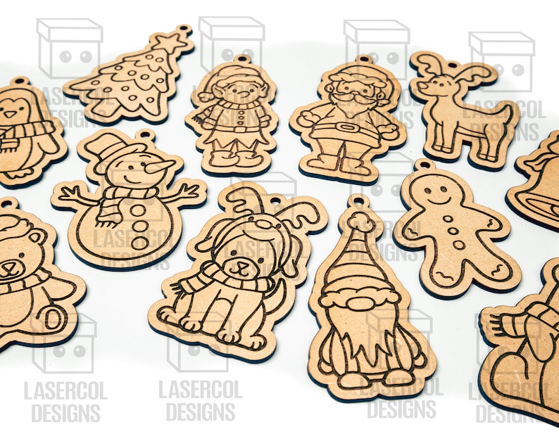 Christmas Ornaments Laser Cut Files SVGDXFPDFAi Glowforge Files Instant Download Christmas Characters Ornaments for Kids image 8