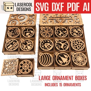 Large Ornaments Boxes - Laser Cut Files - SVG+DXF+PDF - Glowforge Files - Instant Download
