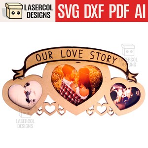 Moldura de foto em formato de coração (2 tamanhos) - Arquivos cortados a laser - Arquivos Glowforge SVG+DXF+PDF - Download instantâneo - Moldura de presente