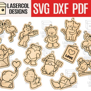 Valentine's Day Cutouts / Tags - Laser Cut Files - SVG+DXF+PDF+Ai - Glowforge Files - Instant Download - Valentine's day Characters