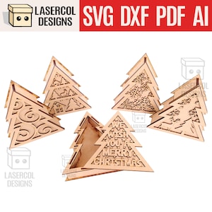 Pudełko na choinkę (2 rozmiary, 5 stylów) - pliki cięte laserowo - SVG+DXF+PDF - pliki Glowforge - natychmiastowe pobranie
