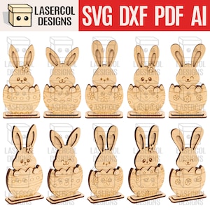 Ensemble d'oeufs de lapin de Pâques (2 tailles, 5 styles) - fichiers découpés au laser - fichiers Glowforge SVG + DXF + PDF - téléchargement immédiat - oeuf de cadeau de Pâques - Ostern