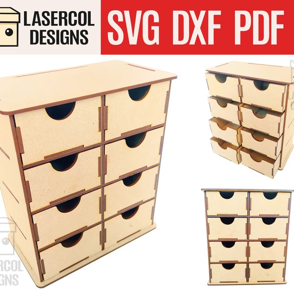 8 Drawers Desk Organizer - Laser Cut Files - SVG+DXF+PDF+Ai - Glowforge Files - Instant Download