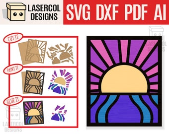 Sunset Wall Decor - Laser Cut Files - SVG+DXF+PDF+Ai - Glowforge Files - Instant Download