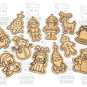 Christmas Ornaments Laser Cut Files SVGDXFPDFAi Glowforge Files Instant Download Christmas Characters Ornaments for Kids image 3