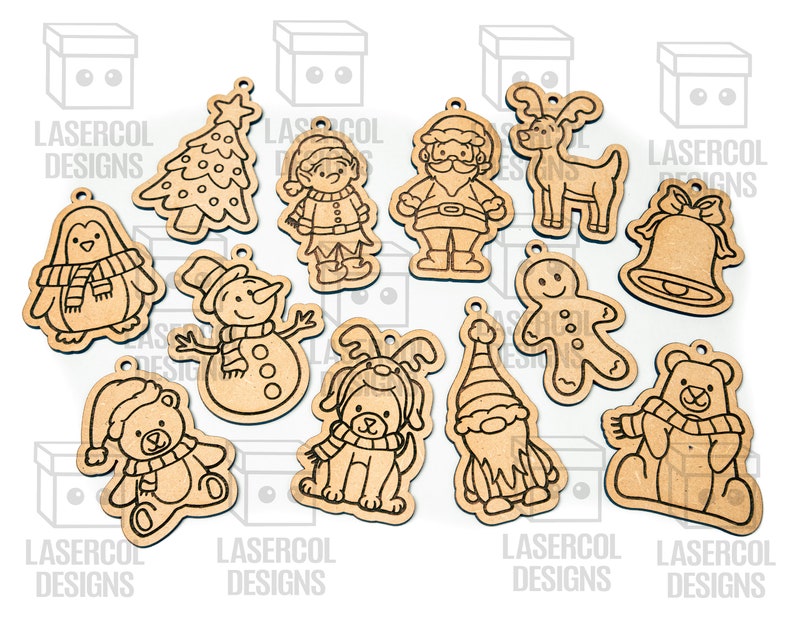 Christmas Ornaments Laser Cut Files SVGDXFPDFAi Glowforge Files Instant Download Christmas Characters Ornaments for Kids image 3