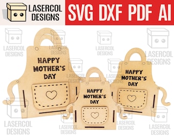 Mother's Day Gift Basket (3 Sizes) Apron Shaped Basket - Laser Cut Files - SVG+DXF+PDF+Ai - Instant Download
