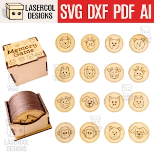 Memory Game (dieren) versie 2 - lasergesneden bestanden - SVG + DXF + pdf - Glowforge-bestanden - direct downloaden - bordspel - kinderspel